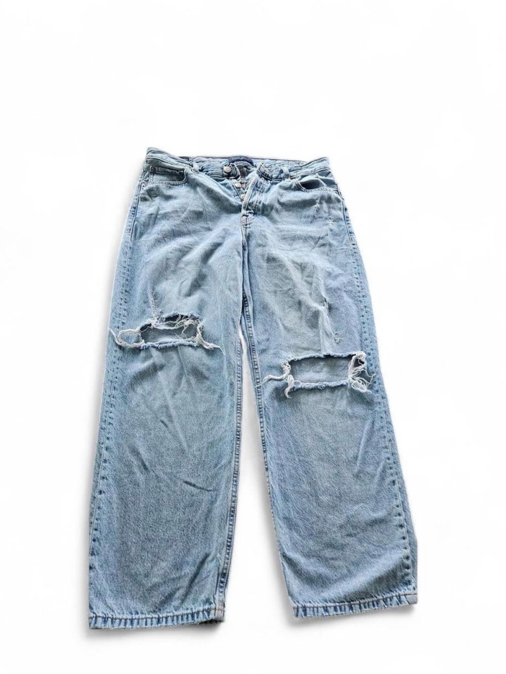 Aeropostale High Rise Baggy Distressed Light Wash Jeans Womens 12 Short